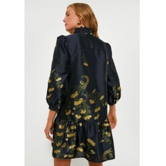 Tuckernuck | NEW Navy Jasmine Vine Jacquard Palmerston Dress Size XL - Picture 3 of 11